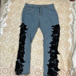 🌷 Jeans with Black Lace Accents